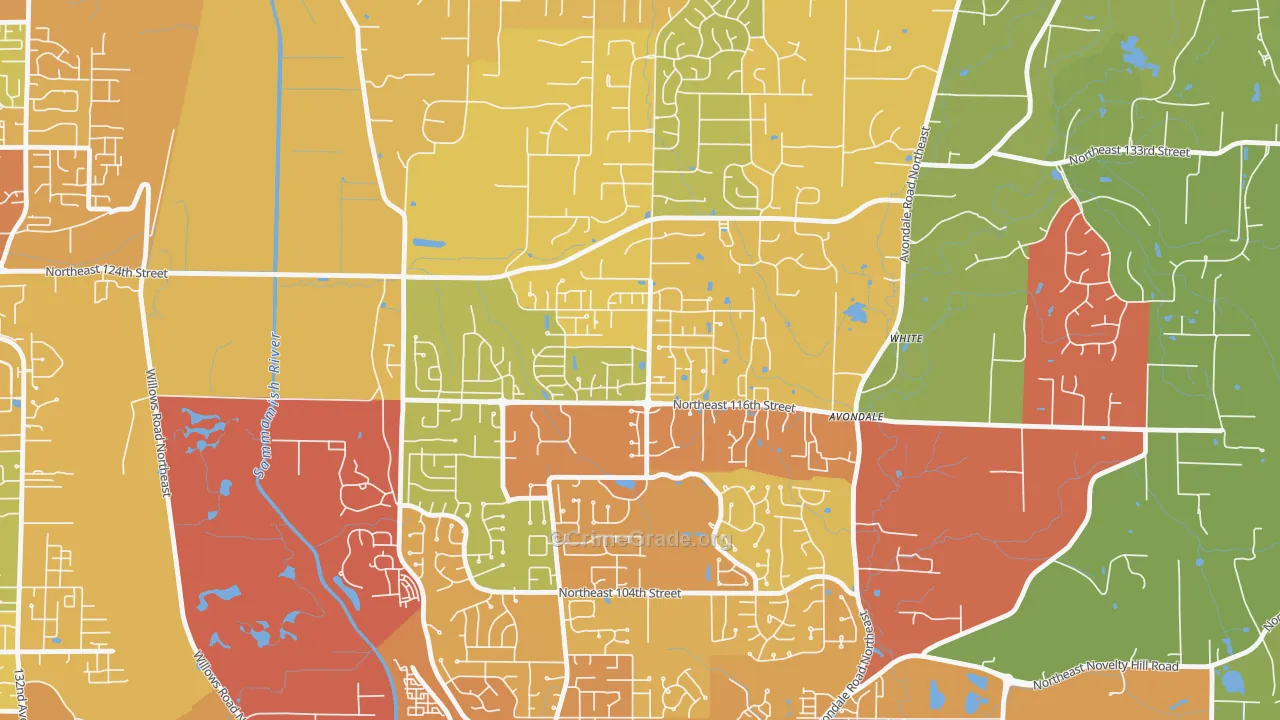 North Redmond, Redmond, WA Map of Vehicle Theft Rates