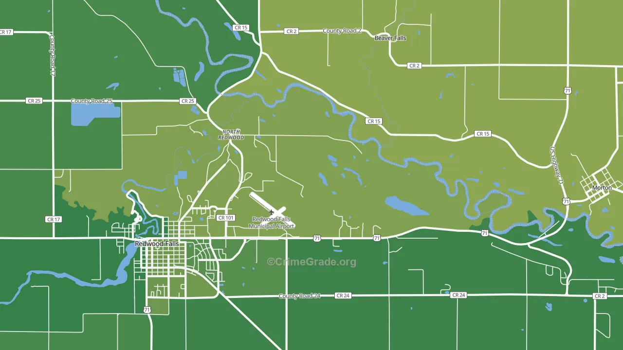 North Redwood, MN Map of Vehicle Theft Rates