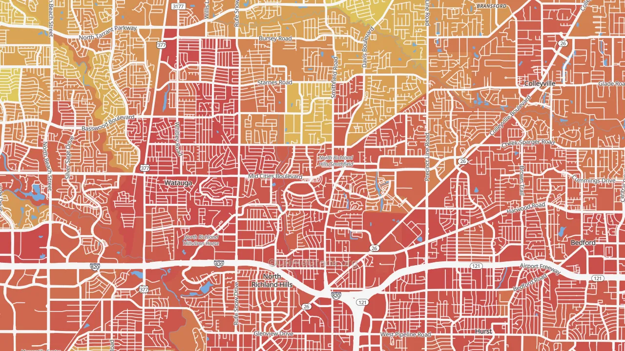 North Richland Hills, TX Map of Vehicle Theft Rates