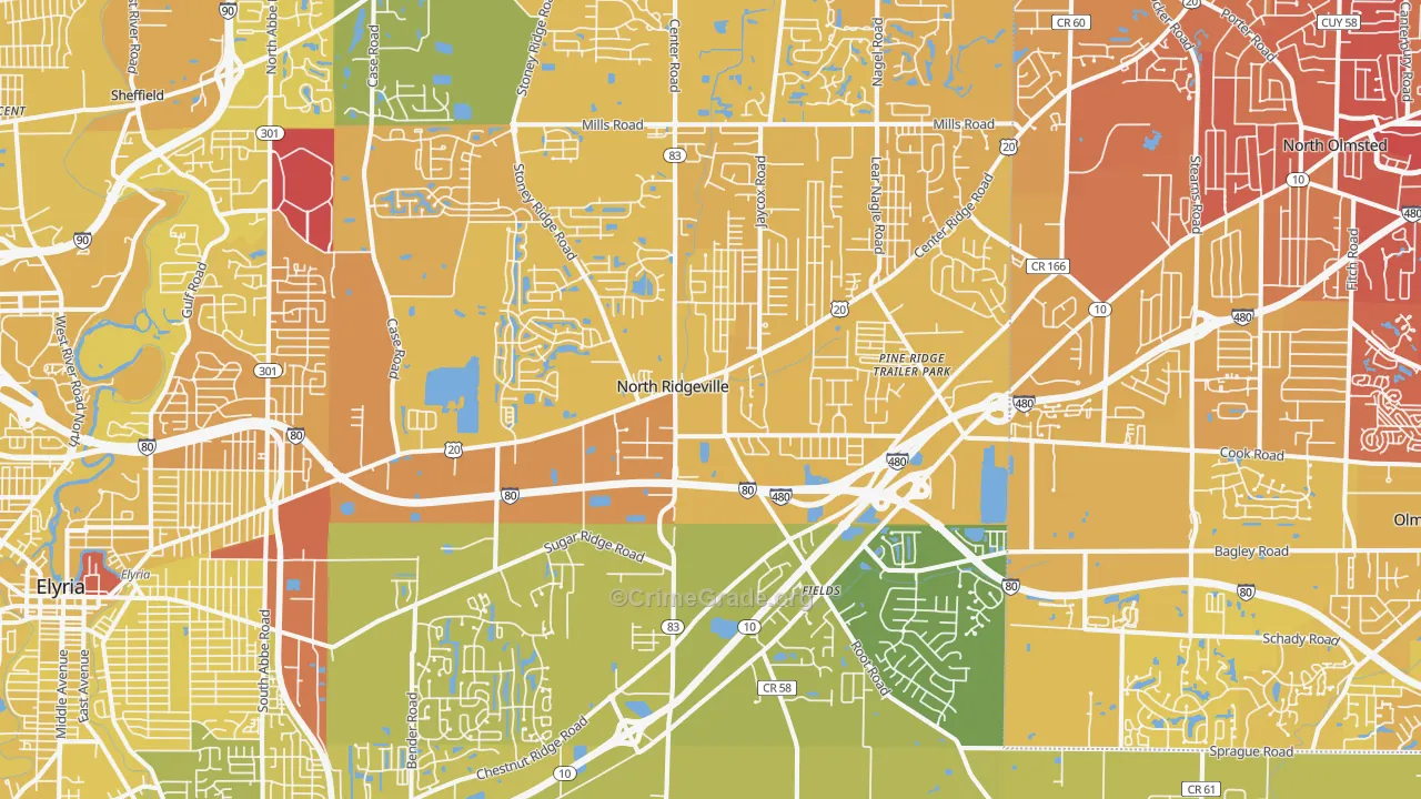 North Ridgeville, OH Map of Vehicle Theft Rates