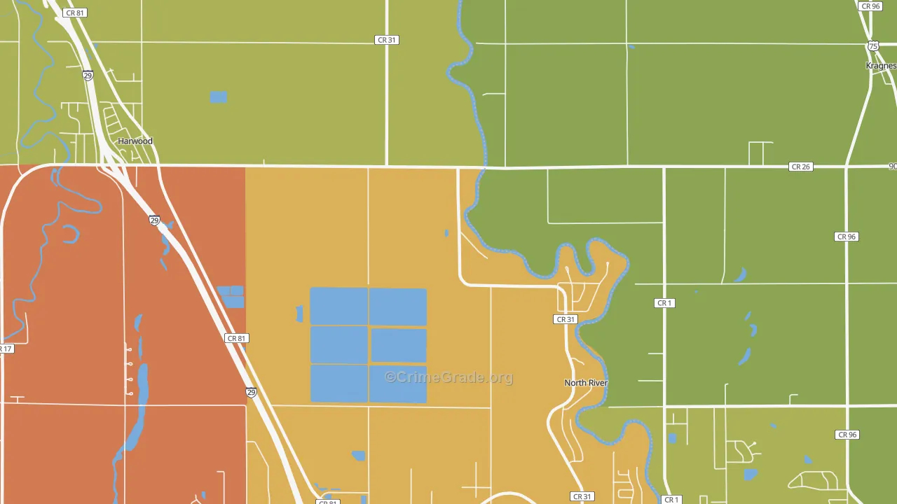 North River, ND Map of Vehicle Theft Rates