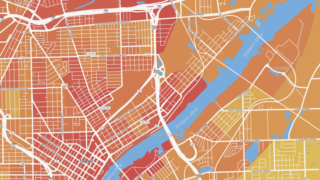 North River, Toledo, OH Map of Vehicle Theft Rates