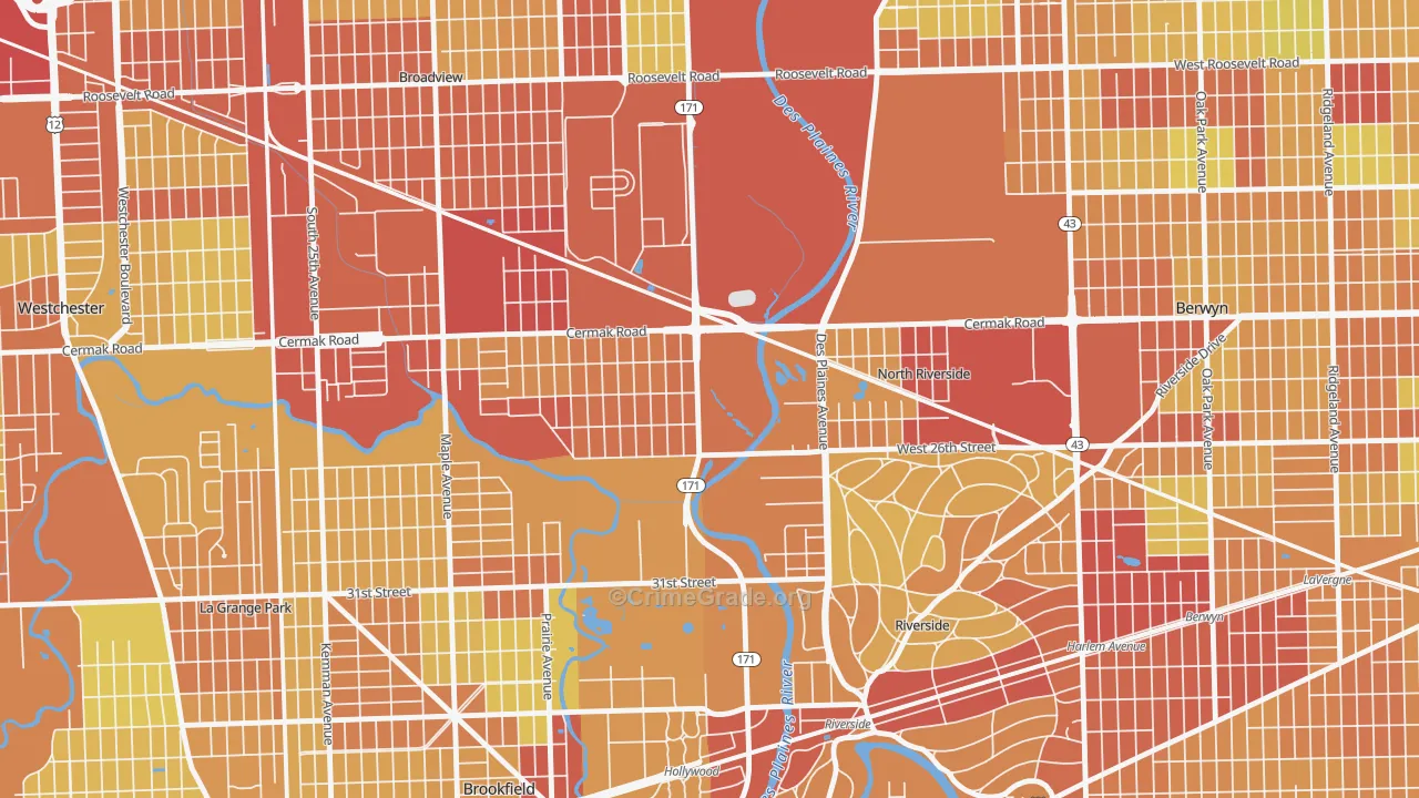 North Riverside, IL Map of Vehicle Theft Rates