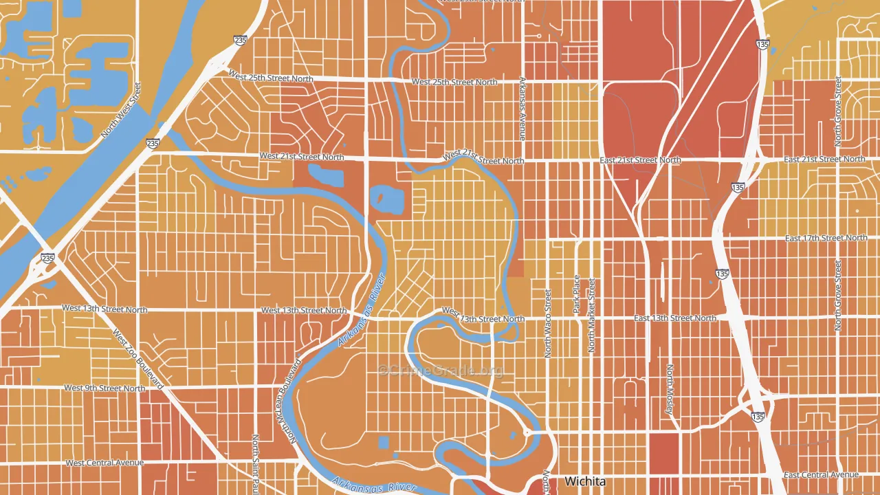 North Riverside, Wichita, KS Map of Vehicle Theft Rates