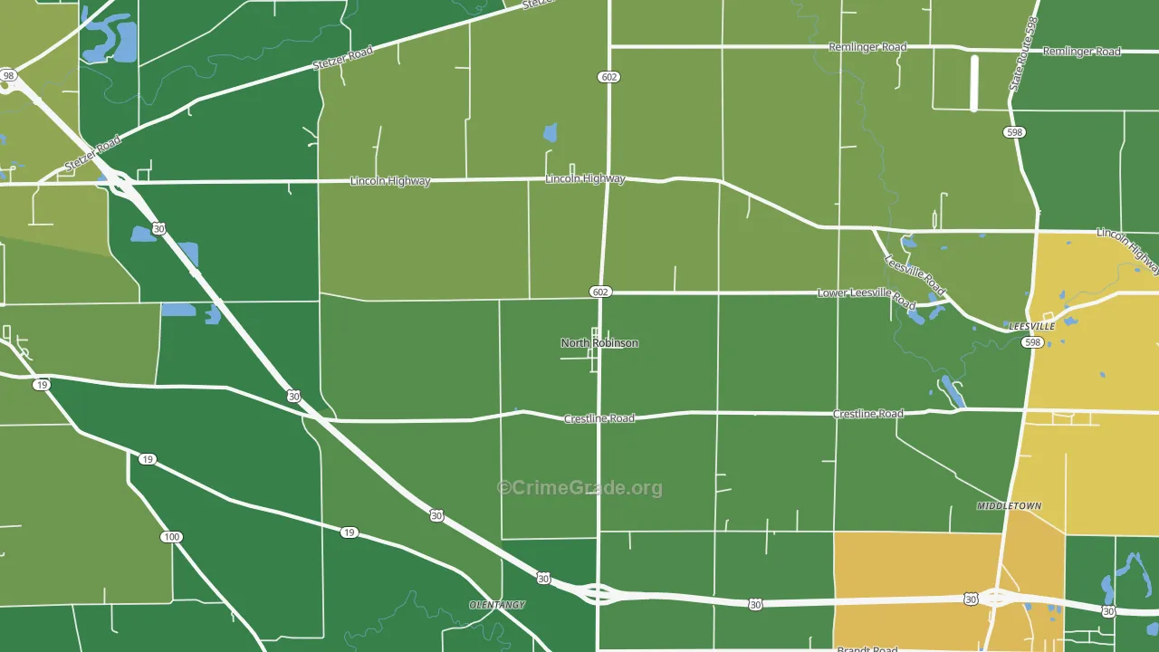 North Robinson, OH Map of Vehicle Theft Rates