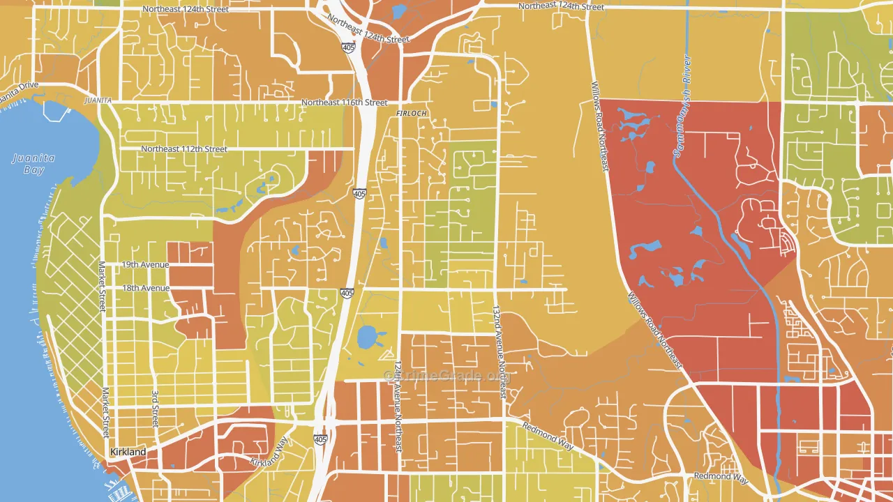 North Rose Hill, Kirkland, WA Map of Vehicle Theft Rates