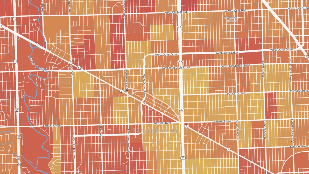 North Rosedale Park, Detroit, MI Map of Vehicle Theft Rates