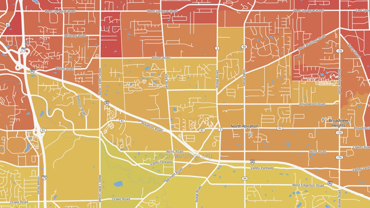 North Royalton, OH Map of Vehicle Theft Rates