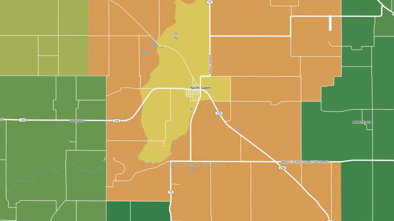 North Salem, IN Map of Vehicle Theft Rates