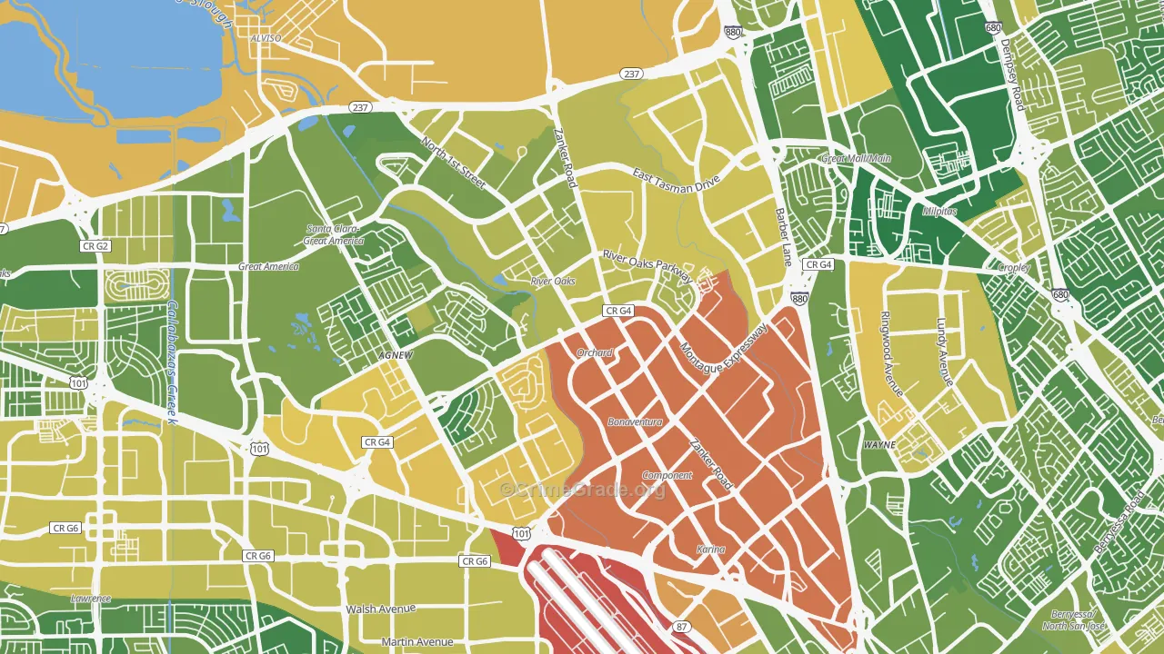 North San Jose, San Jose, CA Map of Vehicle Theft Rates