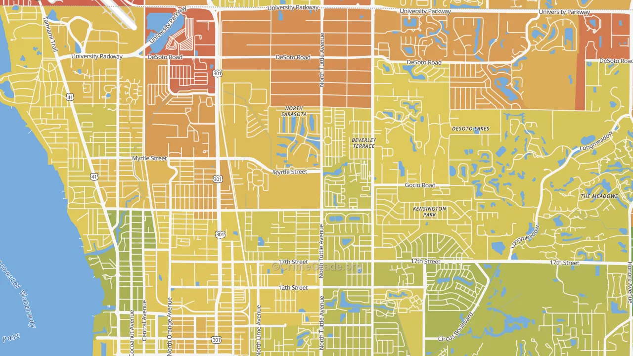 North Sarasota, FL Map of Vehicle Theft Rates