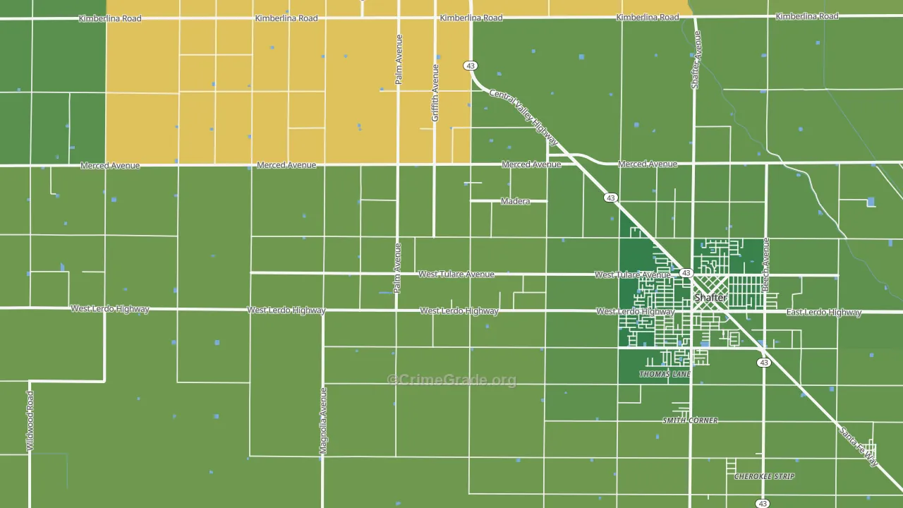 North Shafter, CA Map of Vehicle Theft Rates
