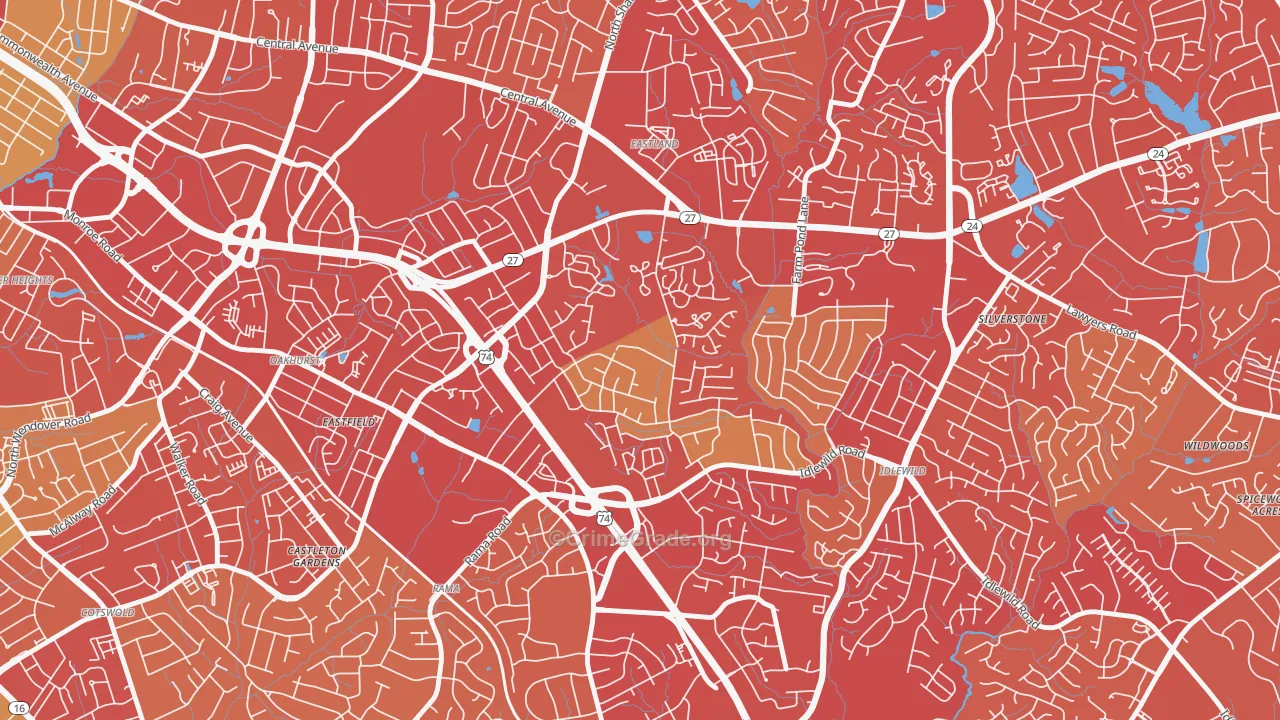 North Sharon Amity, Charlotte, NC Map of Vehicle Theft Rates
