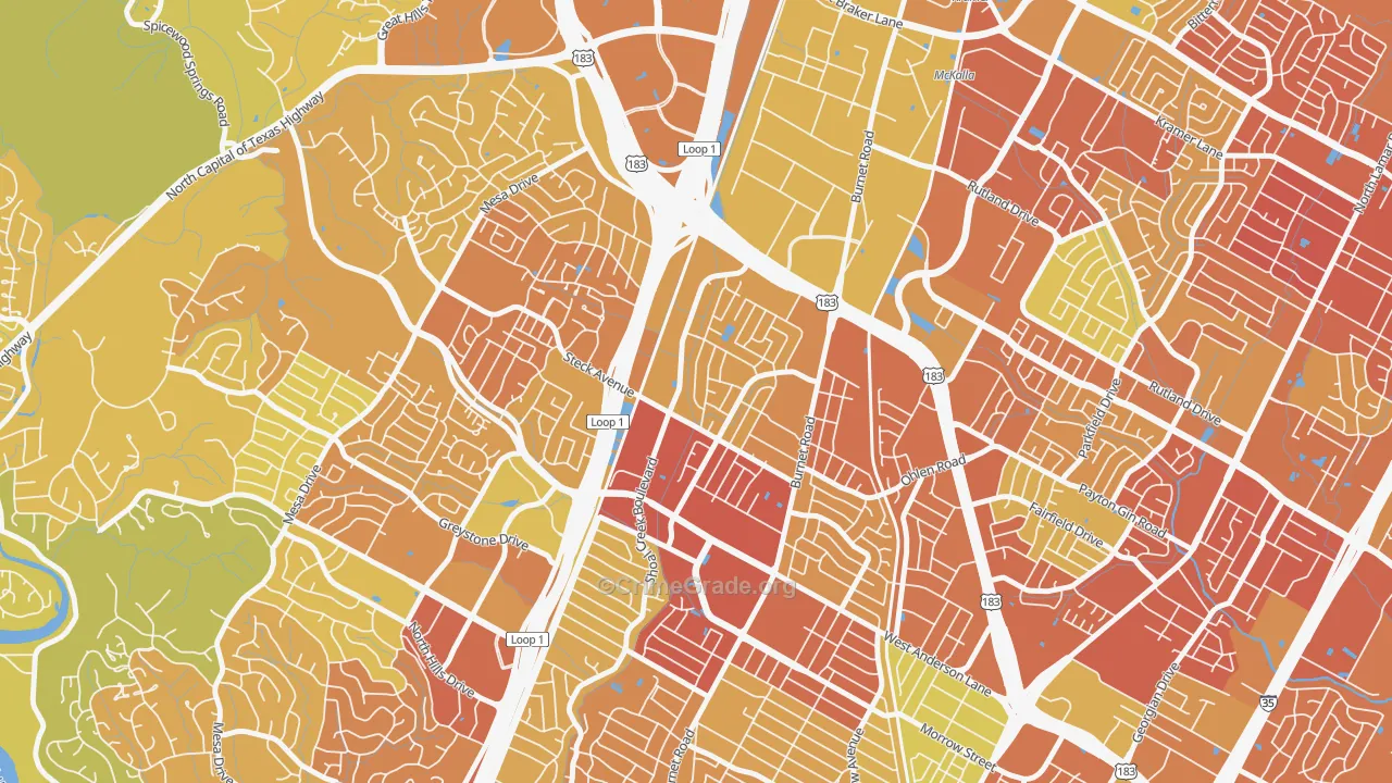 North Shoal Creek, Austin, TX Map of Vehicle Theft Rates