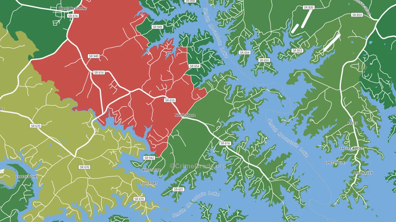 North Shore, VA Map of Vehicle Theft Rates