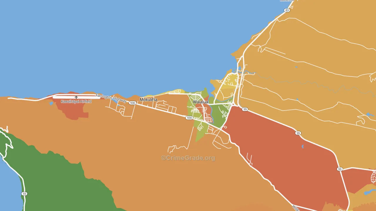 North Shore Waialua, Waialua, HI Map of Vehicle Theft Rates