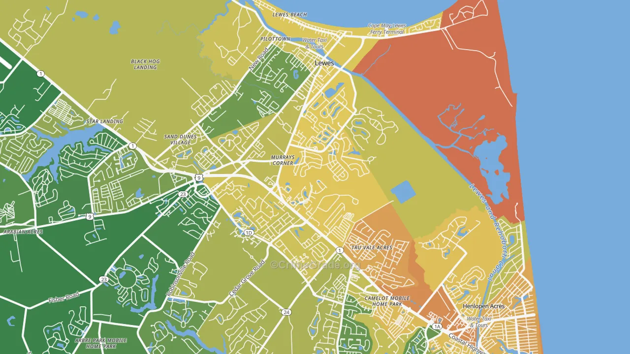 North Shores, DE Map of Vehicle Theft Rates