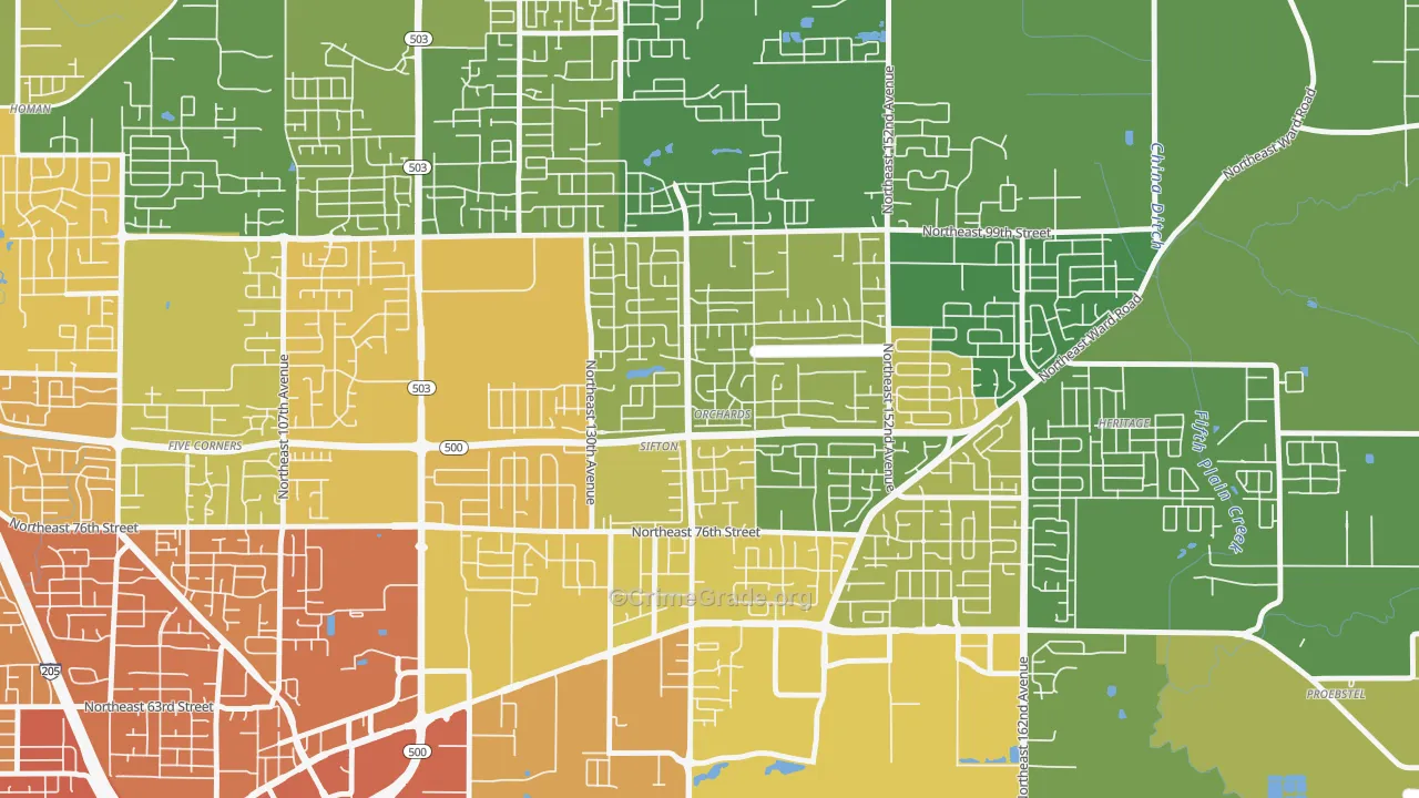 North Sifton-Orchards Area, Orchards, WA Map of Vehicle Theft Rates