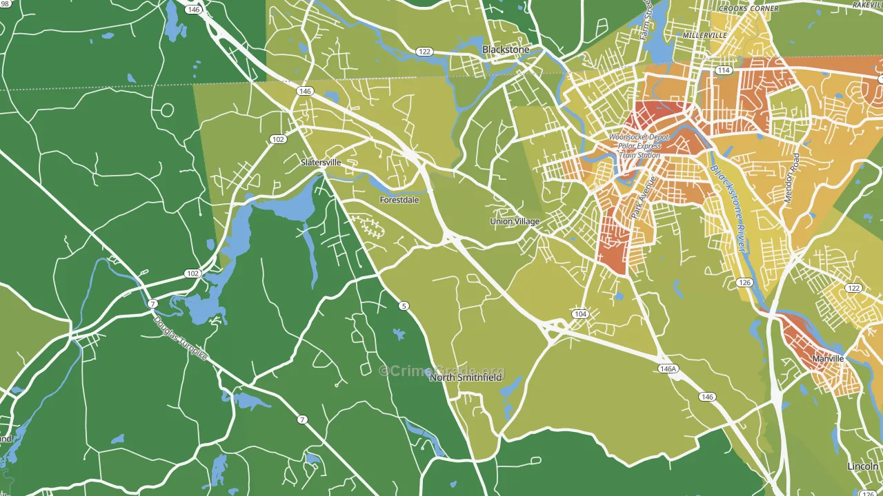 North Smithfield, RI Map of Vehicle Theft Rates