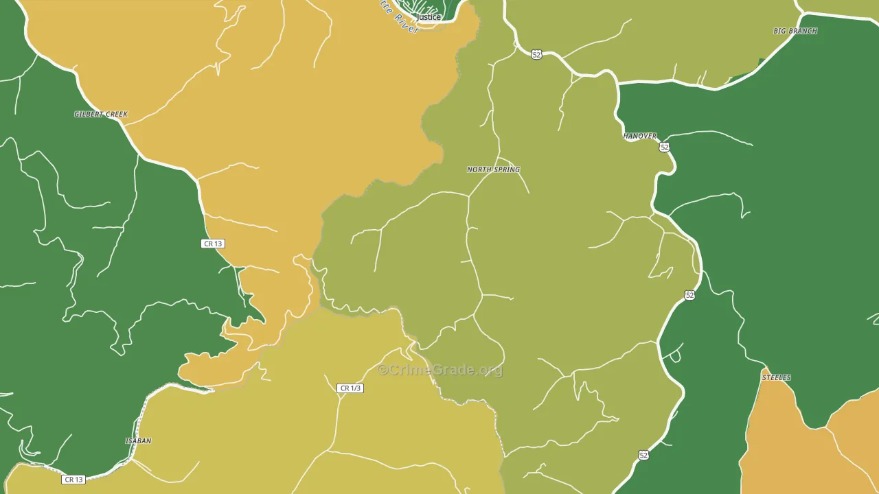 North Spring, WV Map of Vehicle Theft Rates