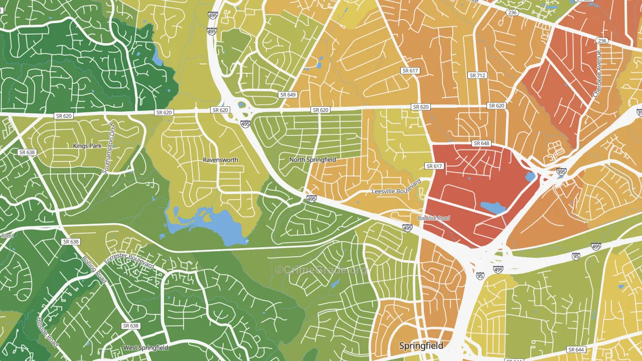 North Springfield, Springfield, VA Map of Vehicle Theft Rates