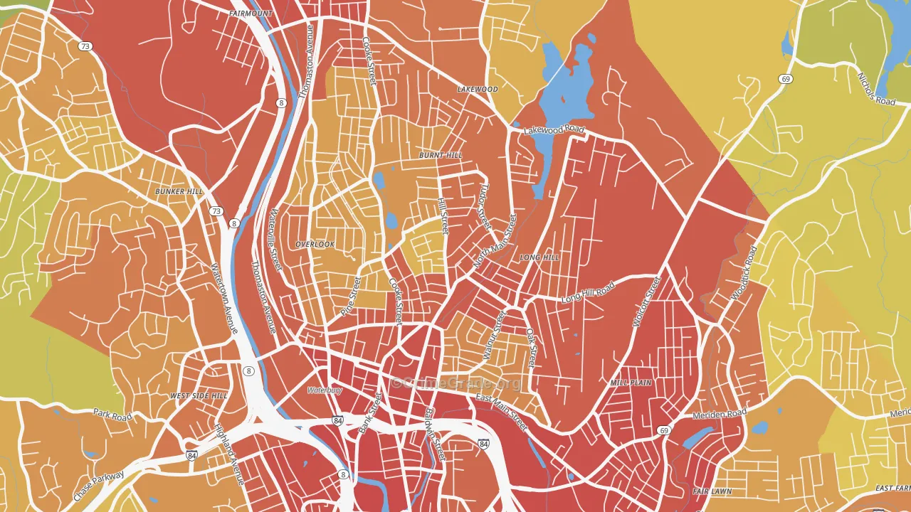 North Square, Waterbury, CT Map of Vehicle Theft Rates