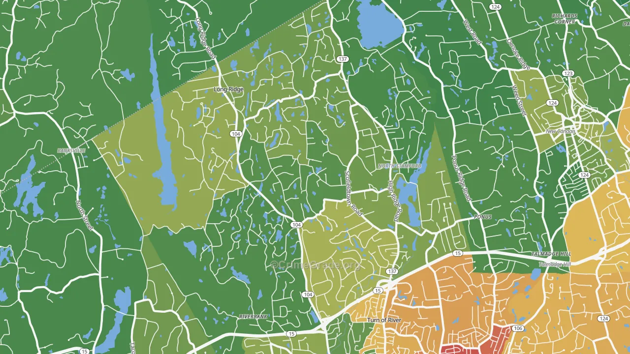 North Stamford, Stamford, CT Map of Vehicle Theft Rates