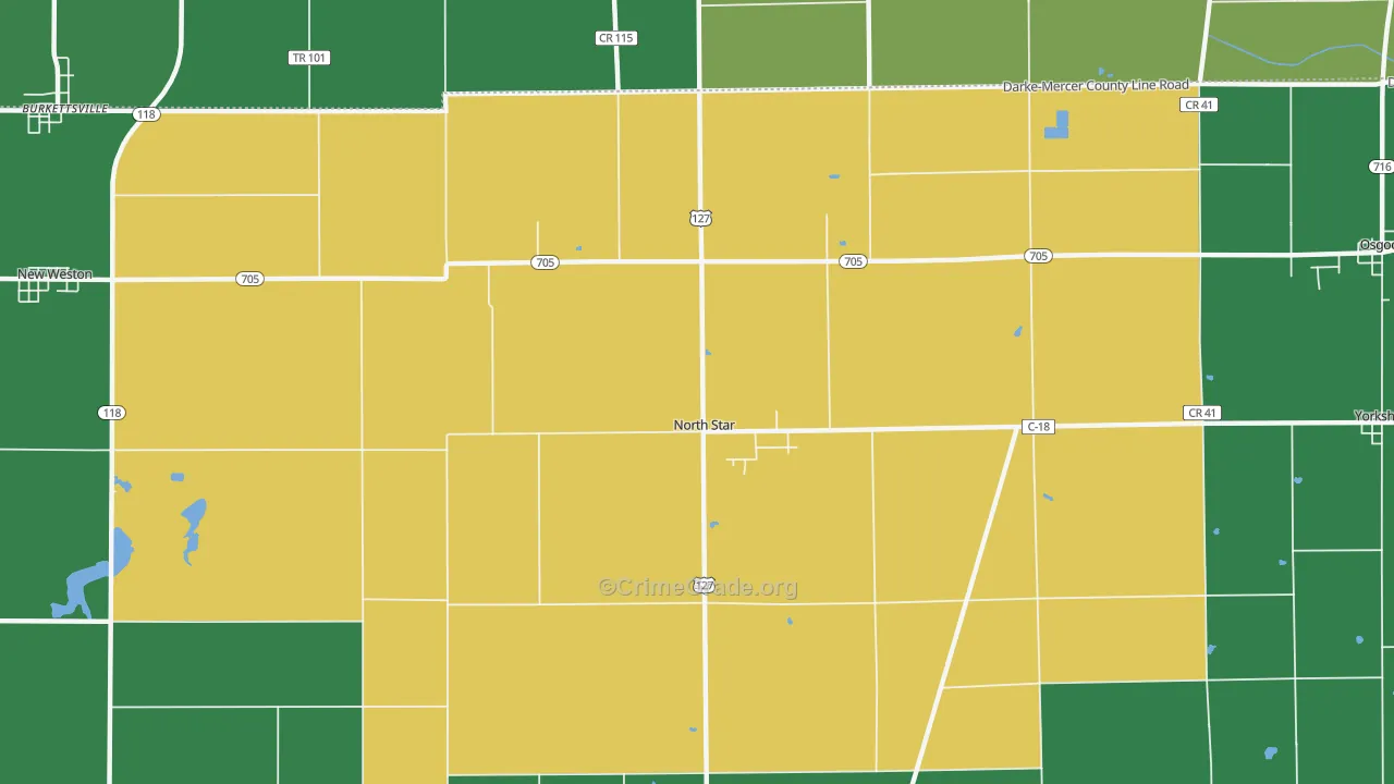 North Star, OH Map of Vehicle Theft Rates