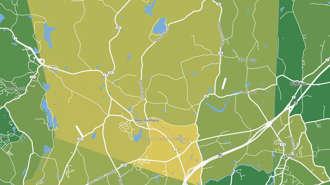 North Stonington, CT Map of Vehicle Theft Rates
