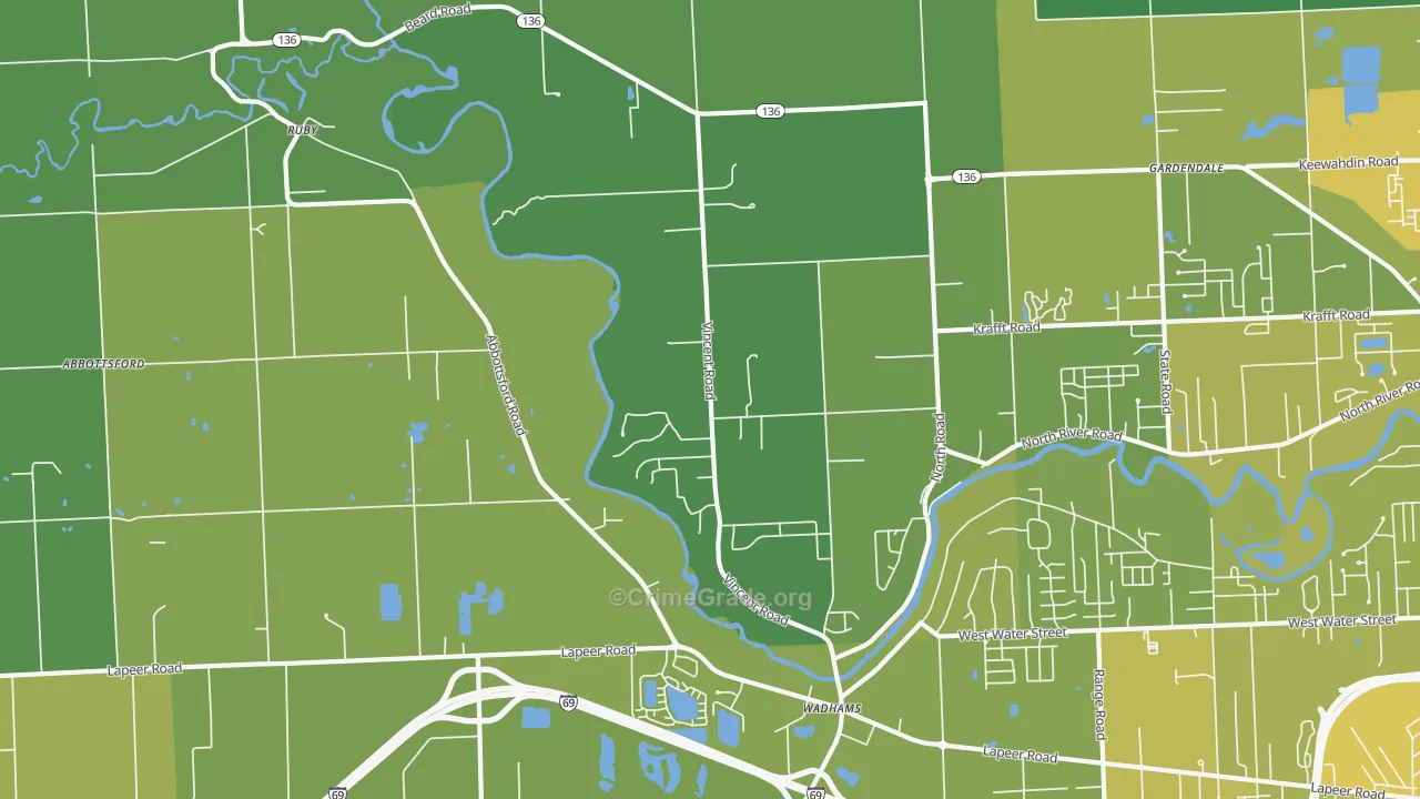 North Street, MI Map of Vehicle Theft Rates