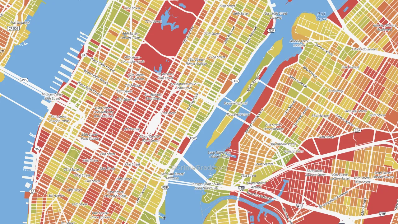 North Sutton Area, Manhattan, NY Map of Vehicle Theft Rates