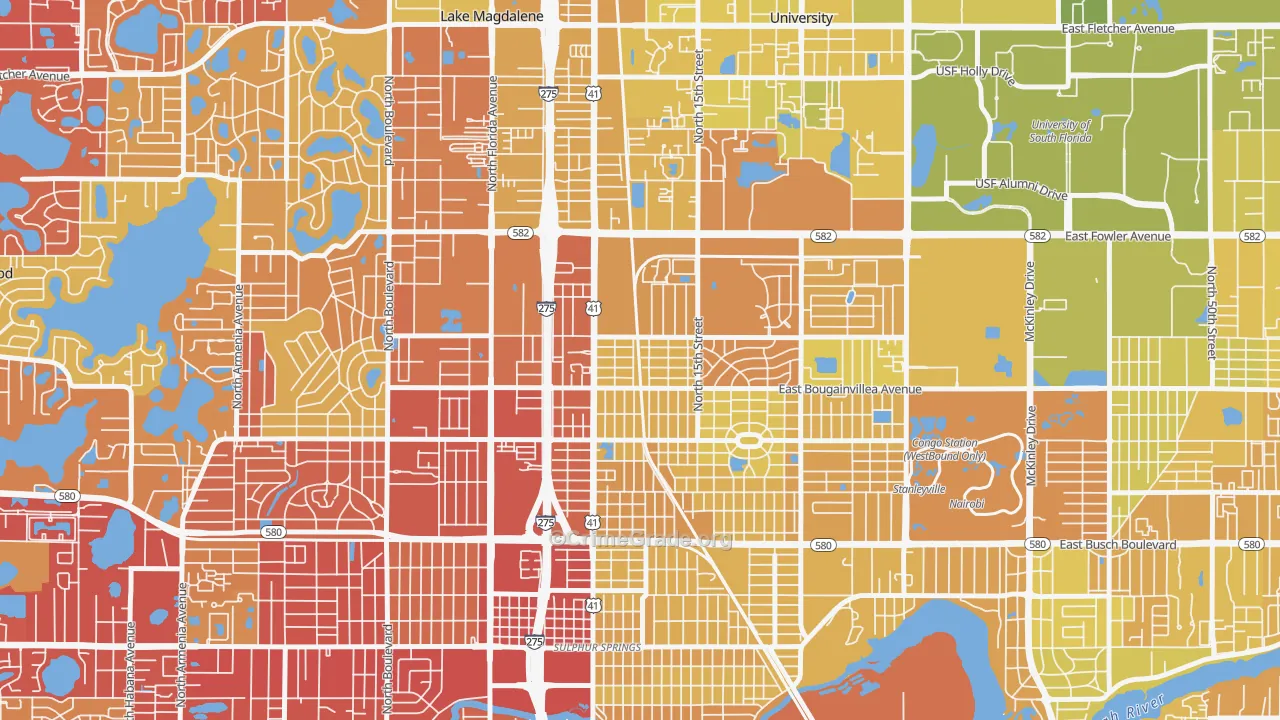 North Tampa, Tampa, FL Map of Vehicle Theft Rates
