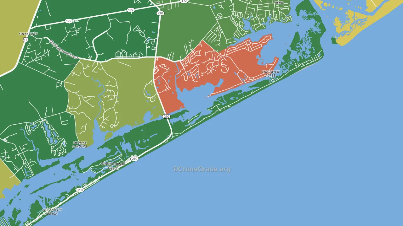 North Topsail Beach, NC Map of Vehicle Theft Rates