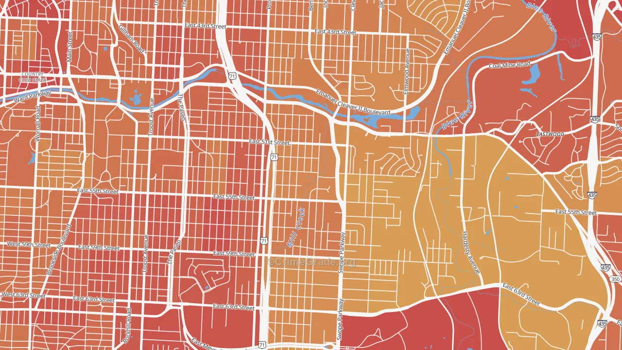 North Town Fork Creek, Kansas City, MO Map of Vehicle Theft Rates