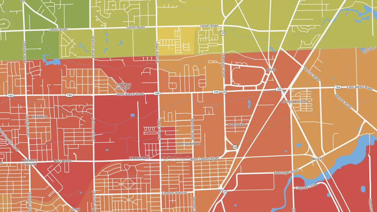 North Towne, Toledo, OH Map of Vehicle Theft Rates