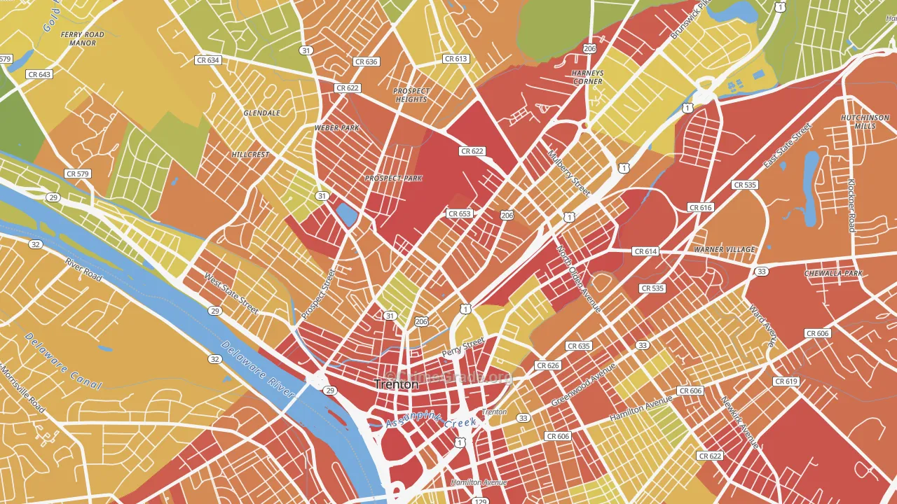 North Trenton, Trenton, NJ Map of Vehicle Theft Rates