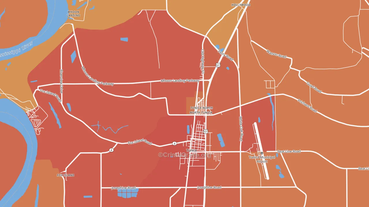 North Tunica, MS Map of Vehicle Theft Rates