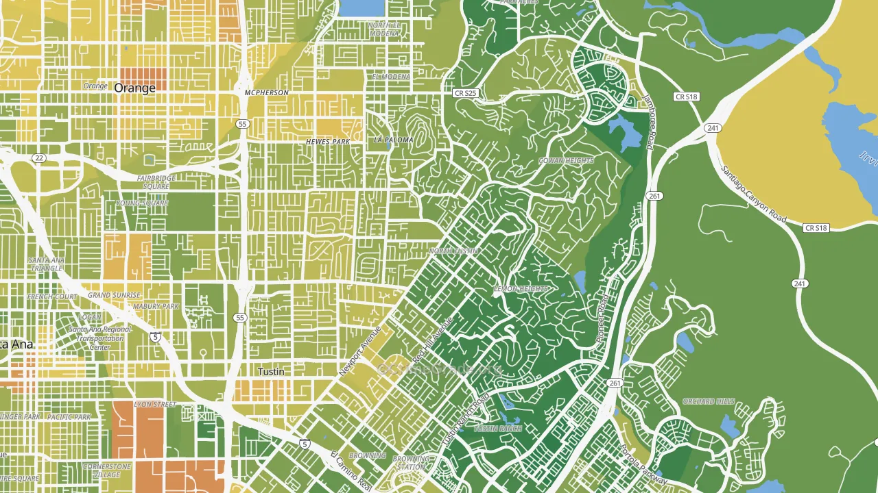 North Tustin, CA Map of Vehicle Theft Rates