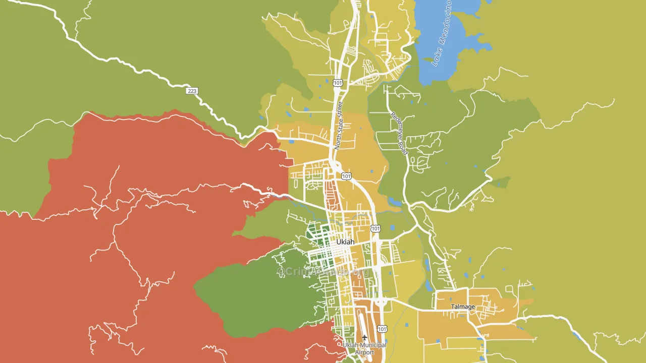 North Ukiah, Ukiah, CA Map of Vehicle Theft Rates