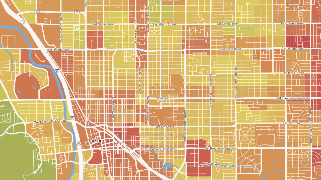 North University, Tucson, AZ Map of Vehicle Theft Rates