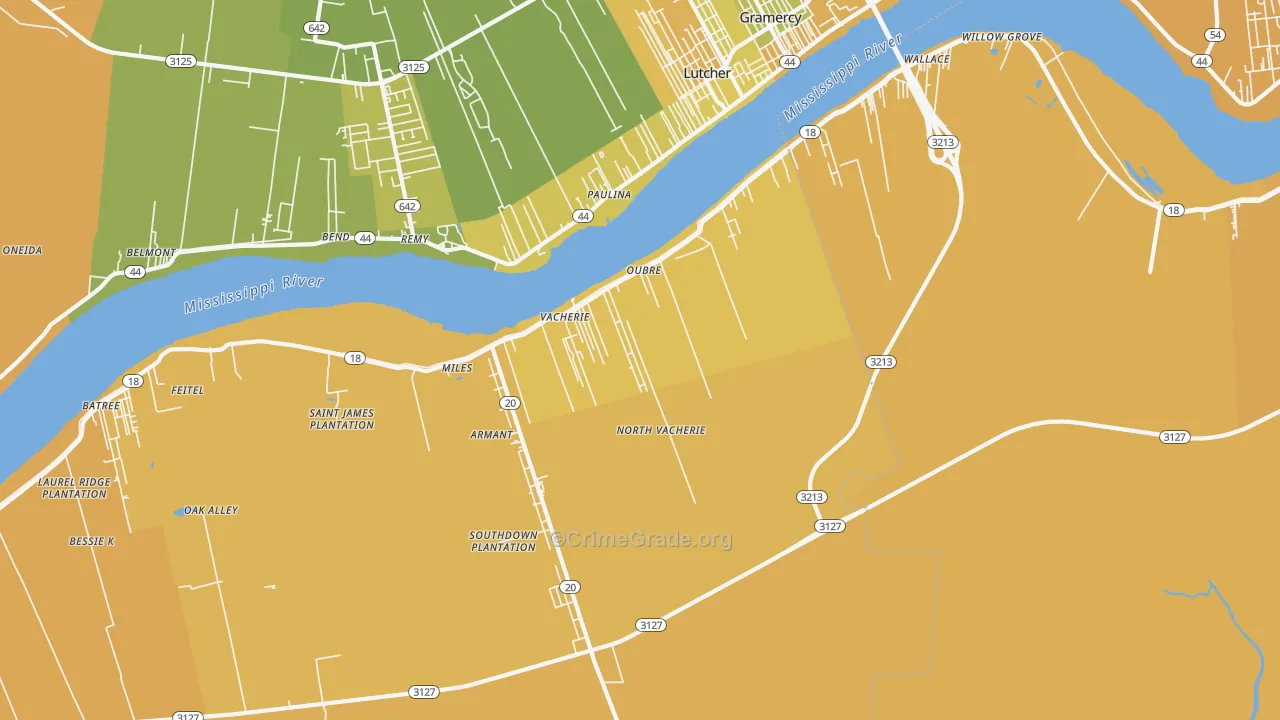 North Vacherie, LA Map of Vehicle Theft Rates