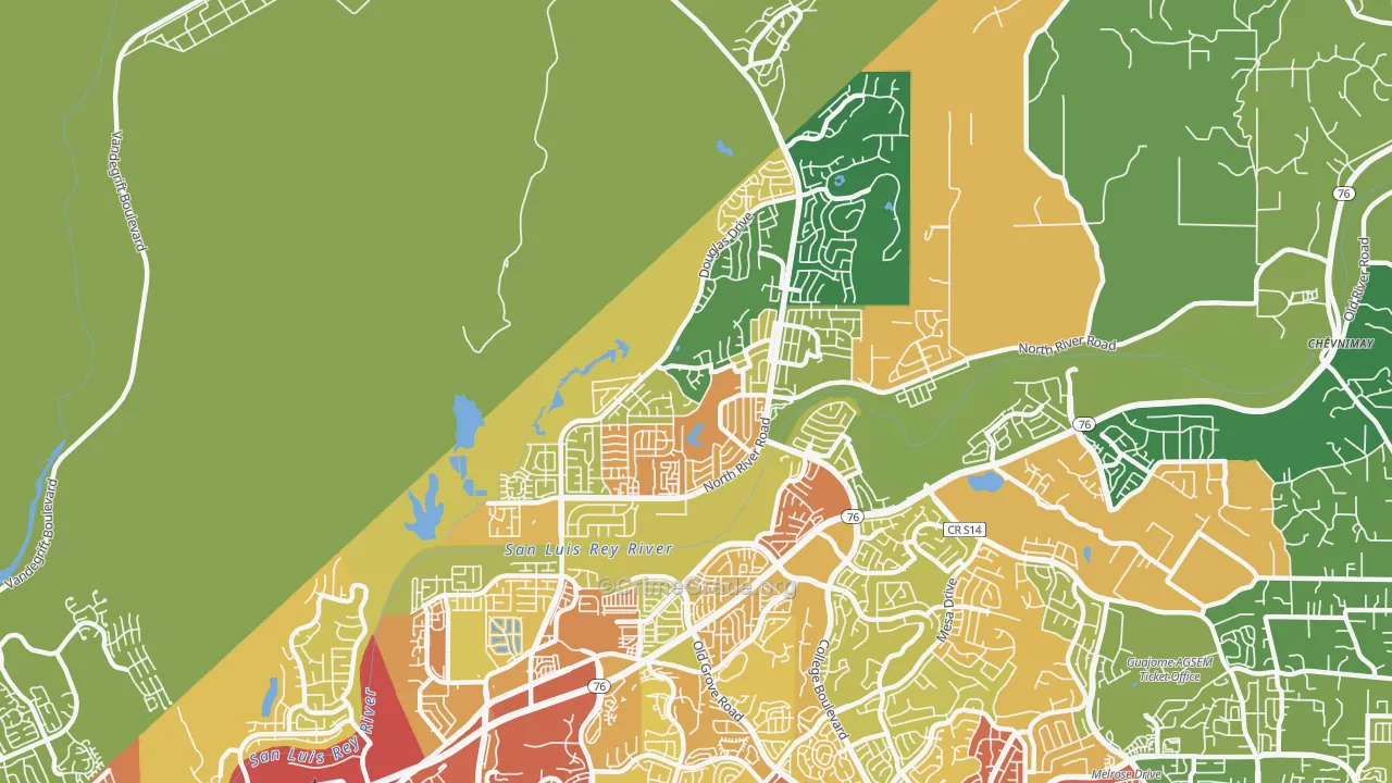 North Valley San Diego, Oceanside, CA Map of Vehicle Theft Rates