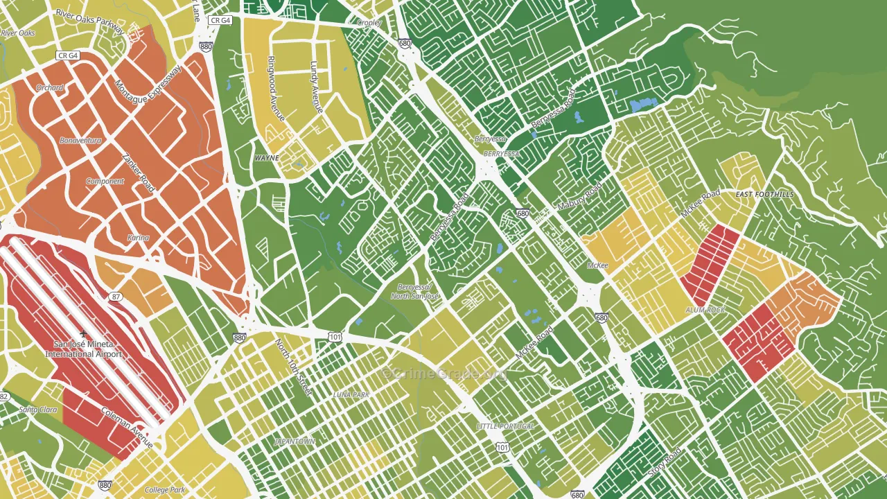 North Valley, San Jose, CA Map of Vehicle Theft Rates