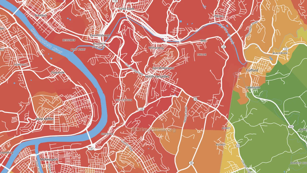 North Versailles, PA Map of Vehicle Theft Rates