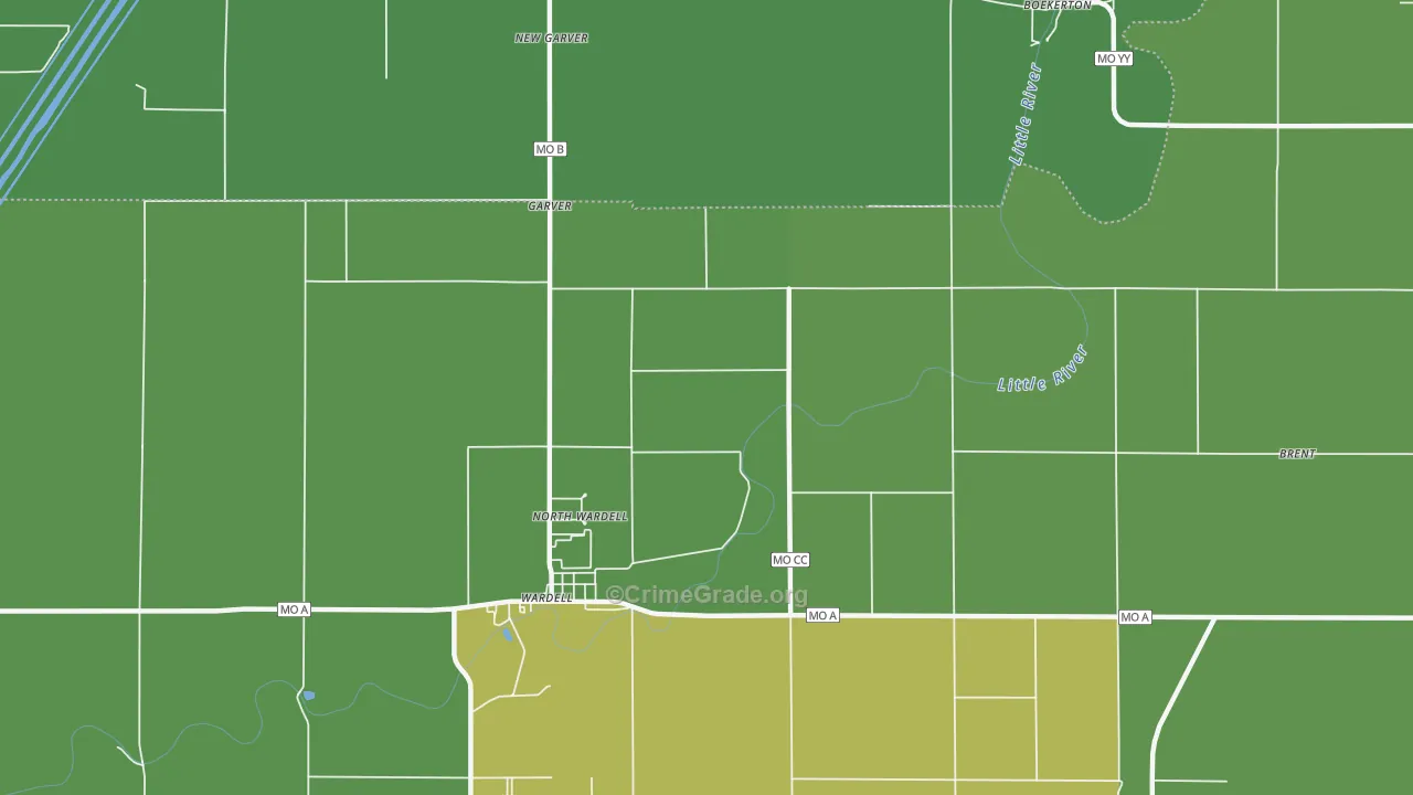 North Wardell, MO Map of Vehicle Theft Rates