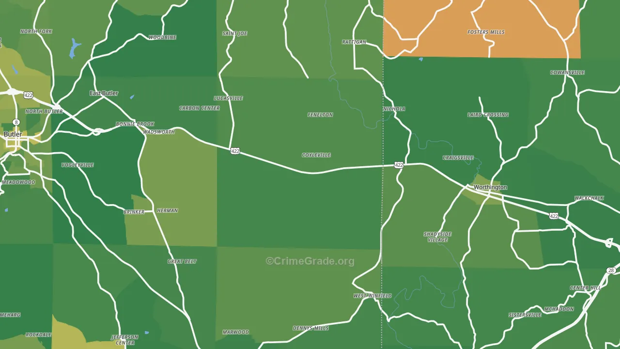 North Washington, PA Map of Vehicle Theft Rates