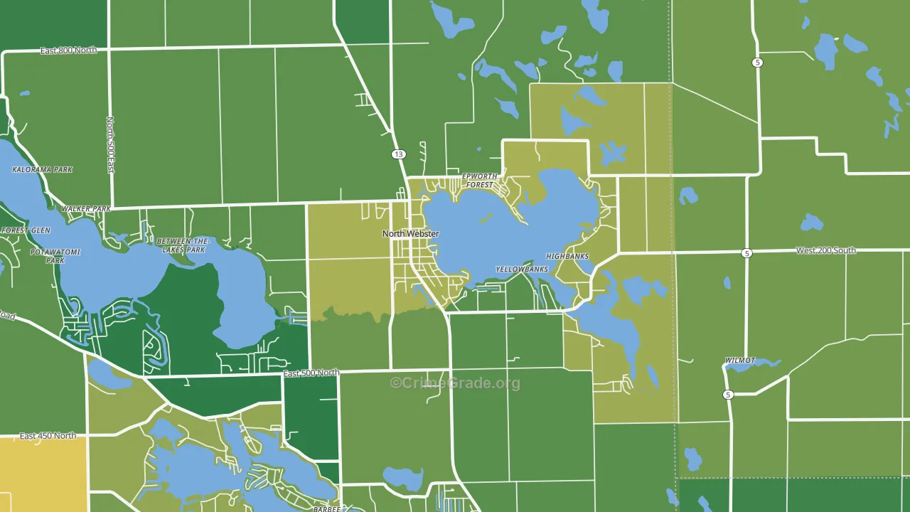 North Webster, IN Map of Vehicle Theft Rates
