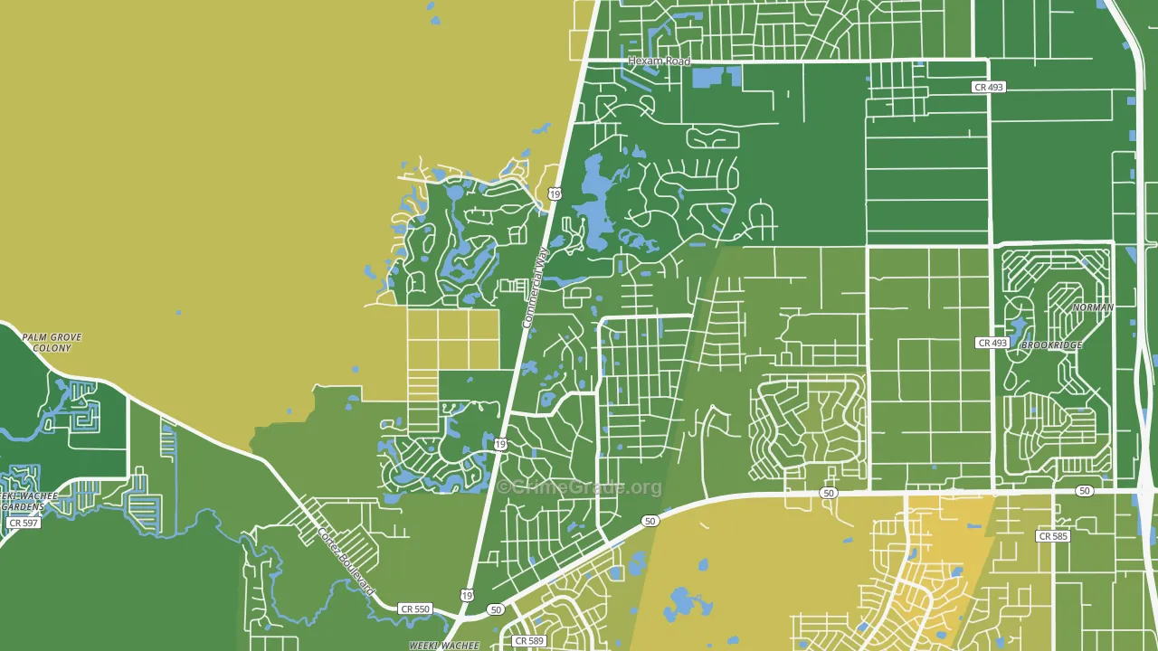 North Weeki Wachee, FL Map of Vehicle Theft Rates