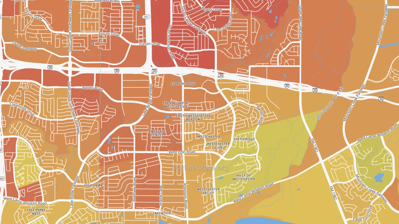 North Westchester Meadows, Grand Prairie, TX Map of Vehicle Theft Rates