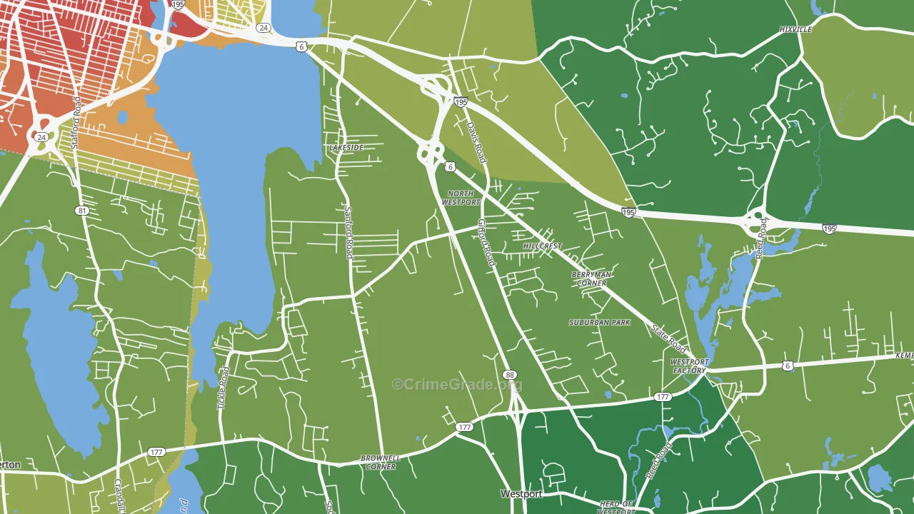 North Westport, MA Map of Vehicle Theft Rates